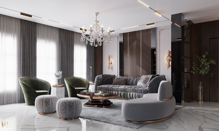 Sala de estar clásica, moderna, lujuosa y opulente en Riad