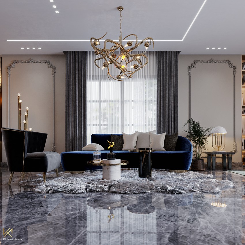 Diseño de Interiores: Un espacio de comedor y sala de estar lujuosa en Dubai